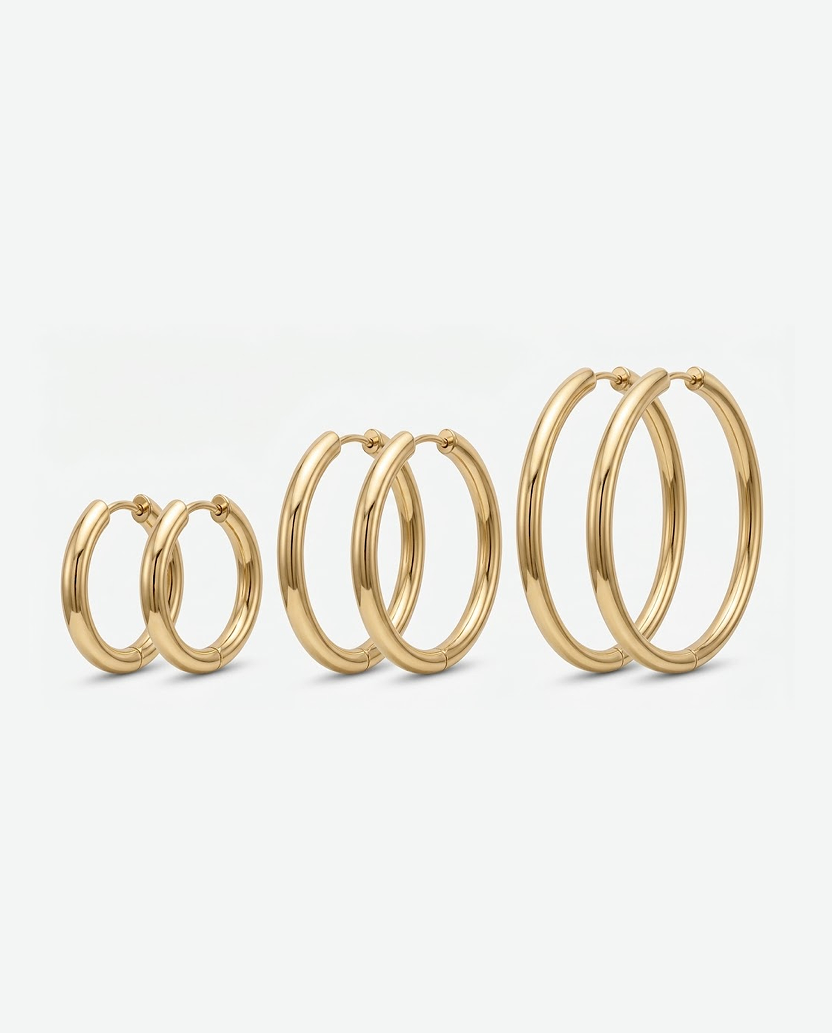 3-pakke hoops - 18K guldbelagt 10/16/25mm
